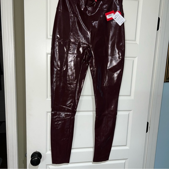 Spanx Faux Patent Leather Leggings - NWT medium tall burgundy new - Picture 2 of 7